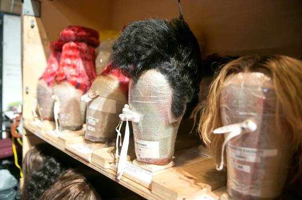 Various wigs used in the new "Priscilla Queen of the Desert" show at the Venetian are shown, as seen Thursday, June 20, 2013.